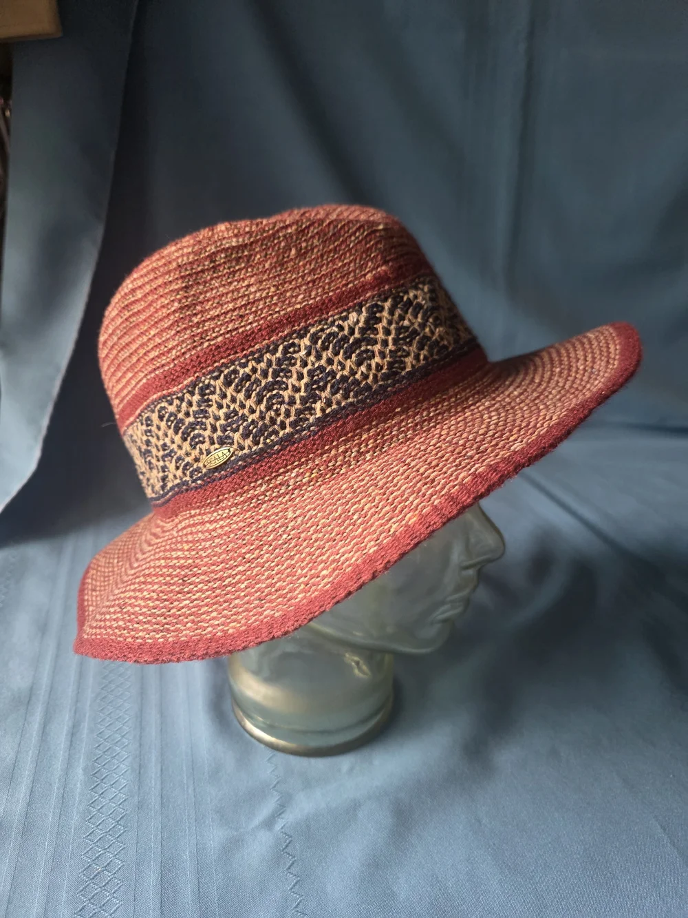 Old County Road Burgundy Woven Bohemian Panama / Fedora Hat OS